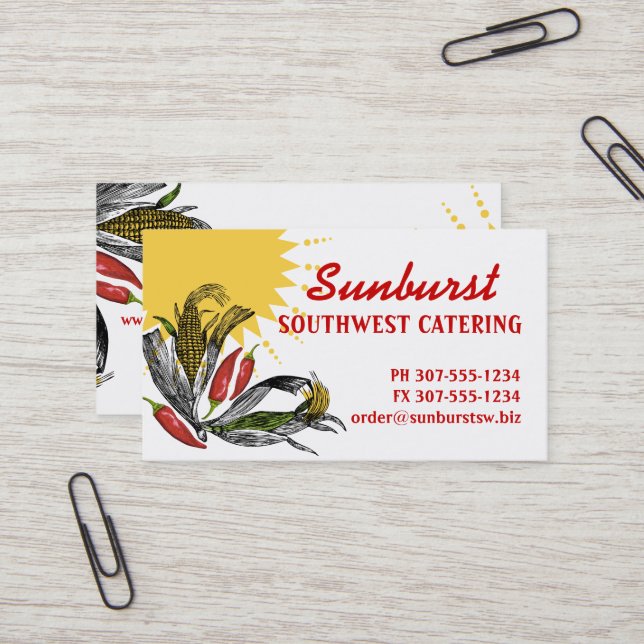 Mexican food Southwest corn pepper chef catering Business Card (Front/Back In Situ)