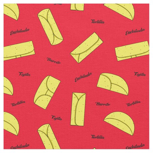 Mexican Food Tortilla, Burrito, Enchilada Pattern Fabric