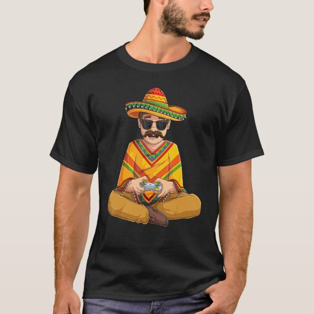 Mexican Gamer Cinco De Mayo Serape Poncho Video Ga T-Shirt (Front)