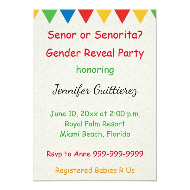 Mexican Gender Reveal Baby Shower Invitation