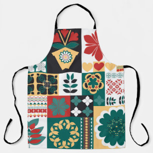 Mexican Geometric: Red Green Ornament. Apron