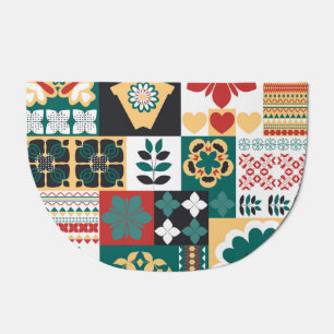 Mexican Geometric: Red Green Ornament. Doormat