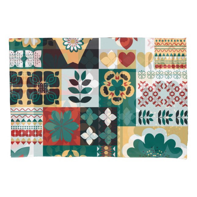 Mexican Geometric: Red Green Ornament. Pillow Case (Front)