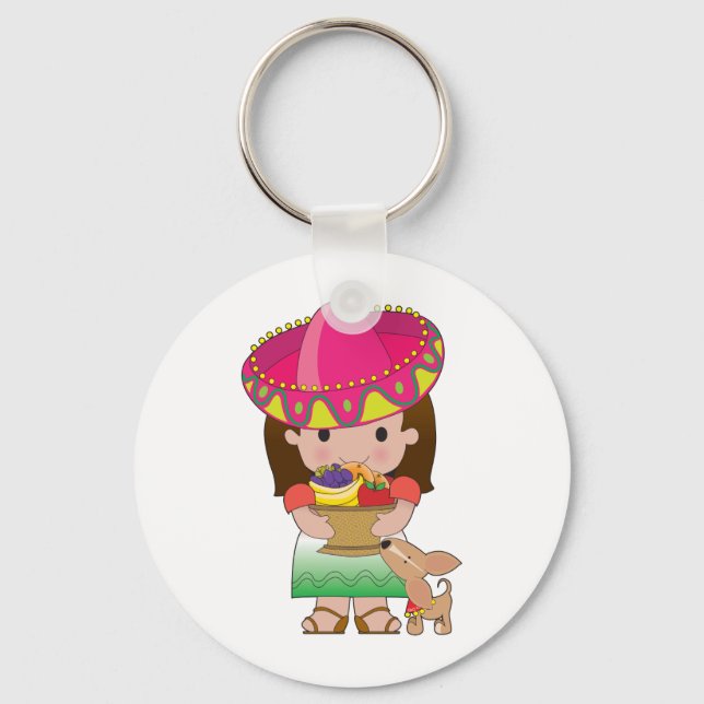 Mexican Girl and Dog Keychain (Front)