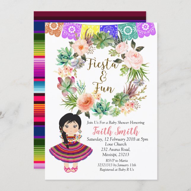 Mexican Girl Baby Shower Invitation (Front/Back)