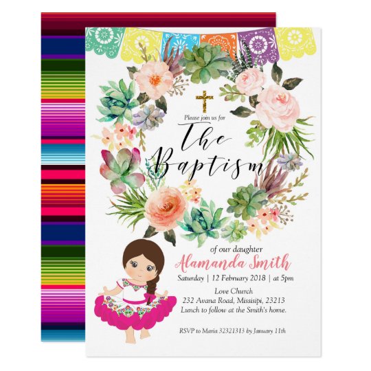 mexican girl baptism invitation card zazzle com