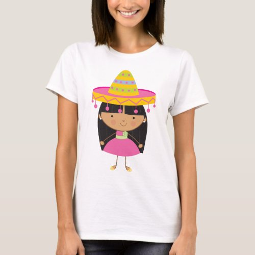 Mexican Girl in Sombrero T_Shirt