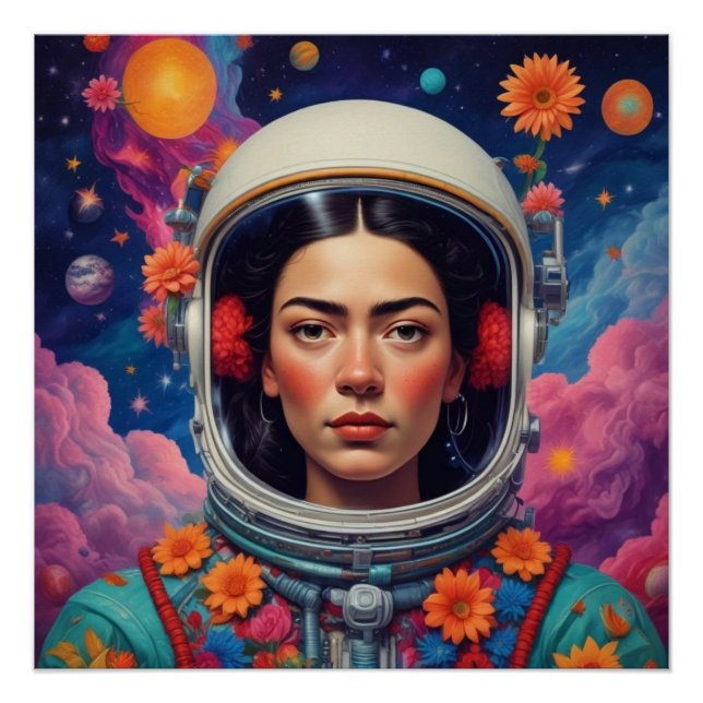 Mexican Girl in Space Frida Style  Glossy Poster (Front)