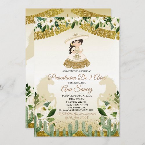 Mexican Girl Third Birthday White Floral Invitation