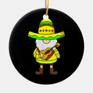Mexican Gnome Cinco De Mayo Sombrero Guitar gnome Ceramic Ornament