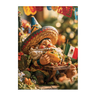 Mexican Gnome Wearing A Sombrero Eating A Taco Acrylic Print