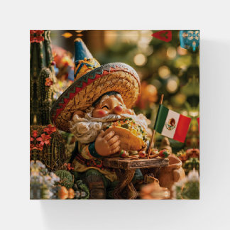 Mexican Gnome Wearing A Sombrero Eating A Taco Paperweight