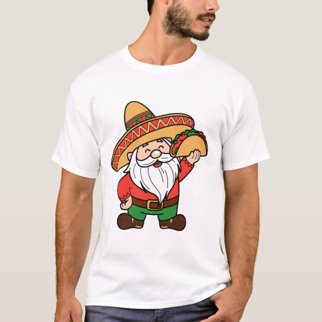 Mexican Gnome with Taco Design Funny Cinco de Mayo T-Shirt (Front)