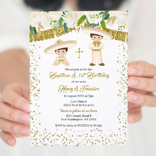 Mexican Gold Charro Boys Baptism and Birthday  Invitation