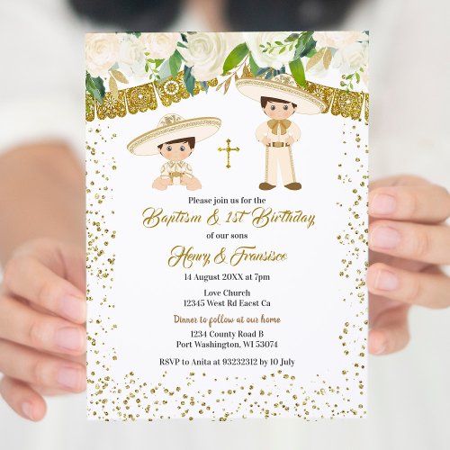 Mexican Gold Charro Boys Baptism and Birthday  Invitation