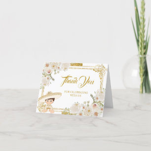 Mexican Gold Fiesta Boy Baptism Christening Folded Letterpress Thank You Card