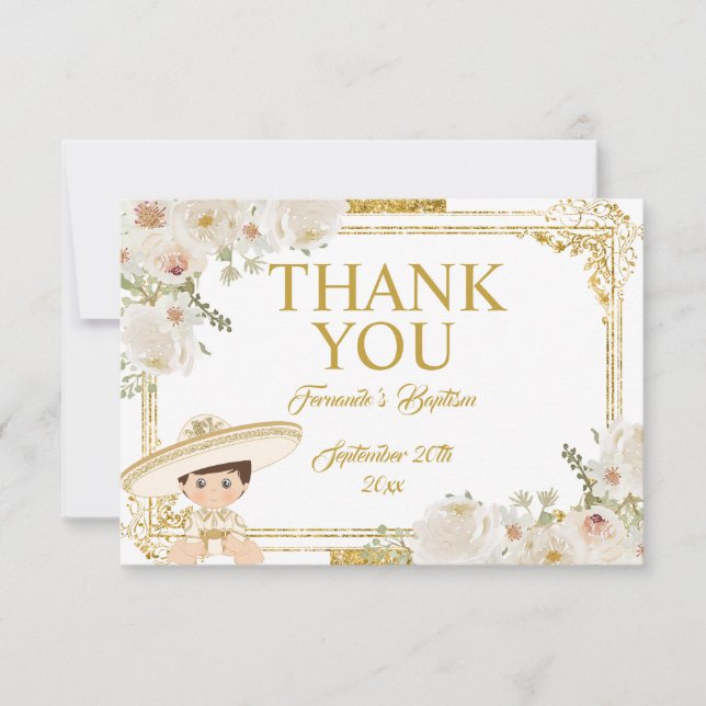 Mexican Gold Fiesta Boy Baptism Thank You (Front)
