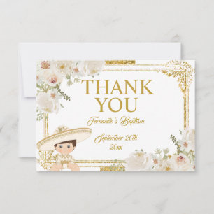 Mexican Gold Fiesta Boy Baptism Thank You Card