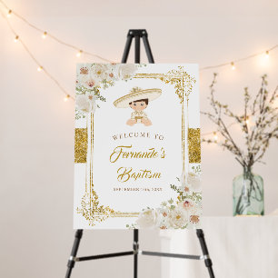Mexican Gold Fiesta Boy Baptism Welcome Foam Board