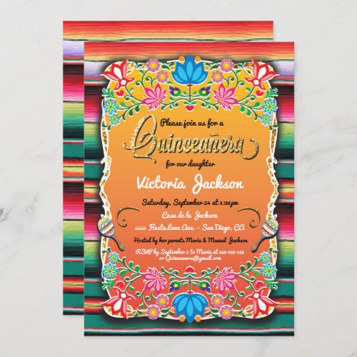 Mexican Gold Fiesta Quinceaera Inviations Invitation