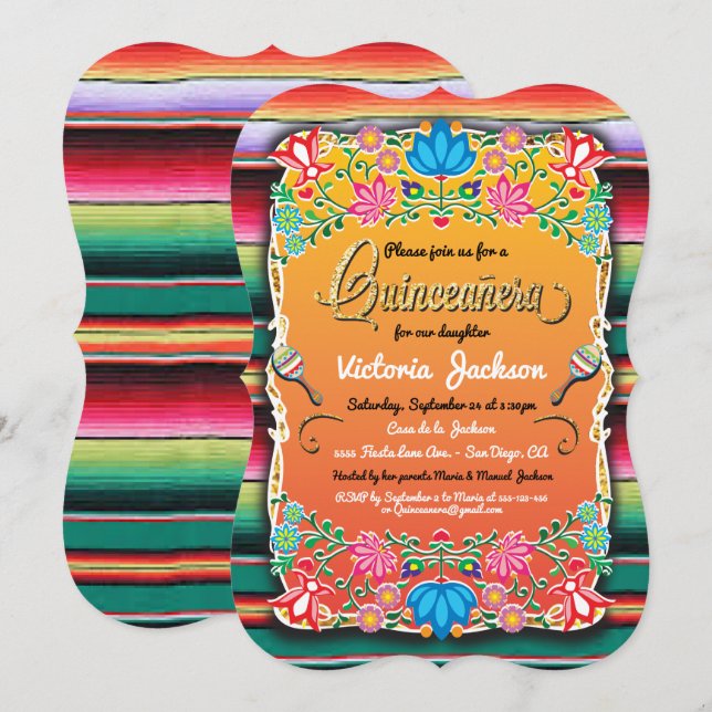 Mexican Gold Fiesta Quinceañera Inviations Invitation (Front/Back)