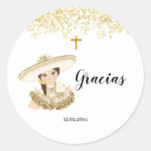 Mexican Gold Girl Charrita Baptism Sticker