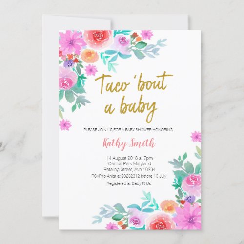Mexican Gold Watercolor floral BABY SHOWER Invitation