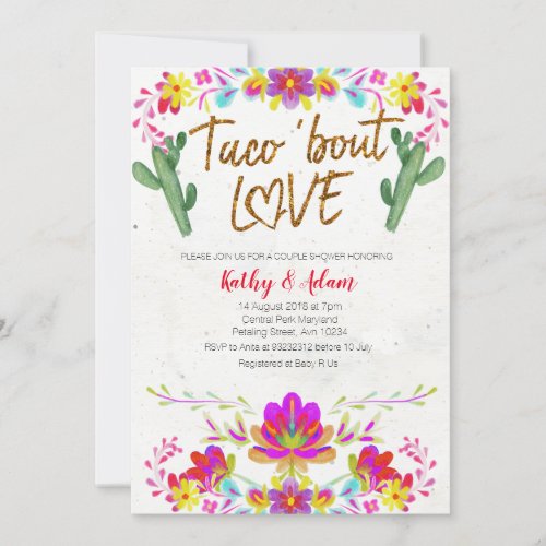 Mexican Gold Watercolor floral COUPLES SHOWER Invitation