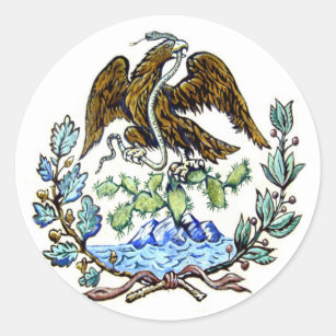 Mexican Flag Coat Of Arms Eagle With Snake Hawk Bird Vintage AOP