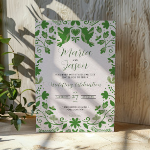 Mexican Green Floral Romantic Aesthetic Wedding Invitation