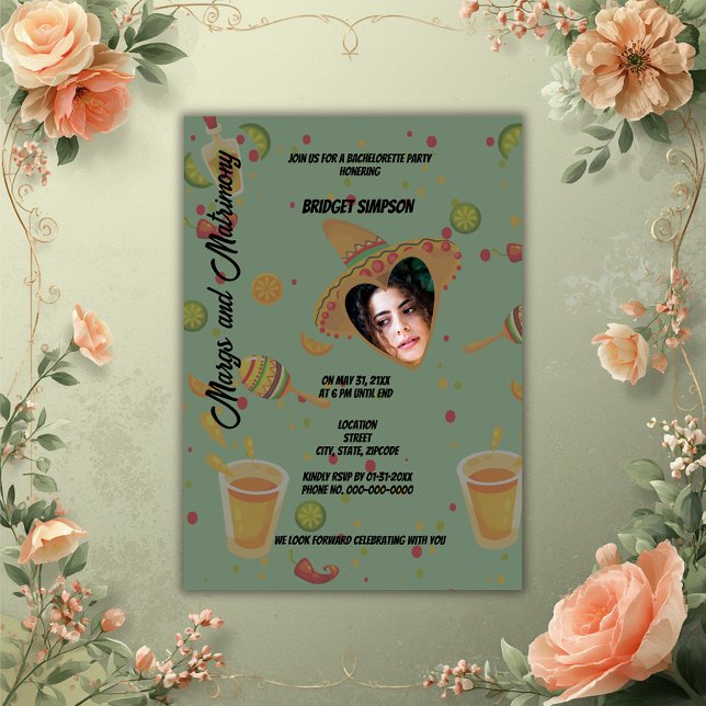 mexican green margs & matrimony Bachelorette photo Invitation (Creator Uploaded)