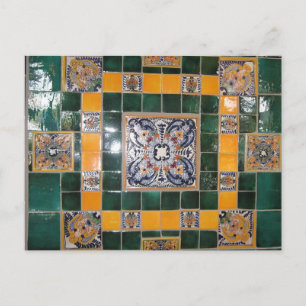 Mexican Green Talavera Style Tile work Postcard