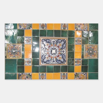 Mexican Green Talavera Style Tile Work Rectangular Sticker by beautyofmexico at Zazzle