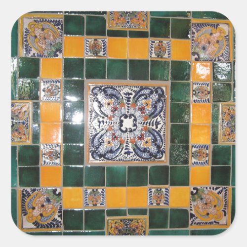 Mexican Green Talavera Style Tile work Square Sticker