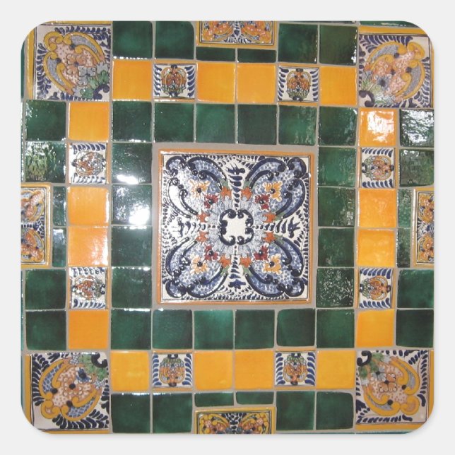 Mexican Green Talavera Style Tile work Square Sticker (Front)