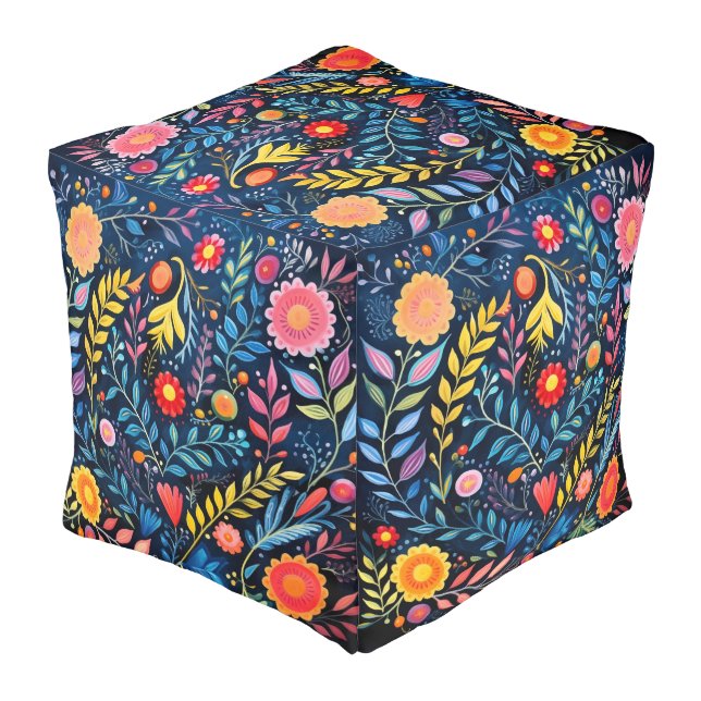Mexican ground cubed ottoman pouf. (Angled Back)