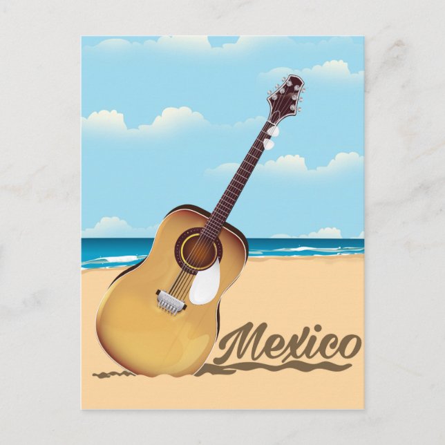 Mexican Guitar Beach travel poster Postcard (Front)