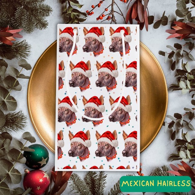 Mexican Hairless Dog Breed Christmas Stars Small Gift Bag (Creator Uploaded)