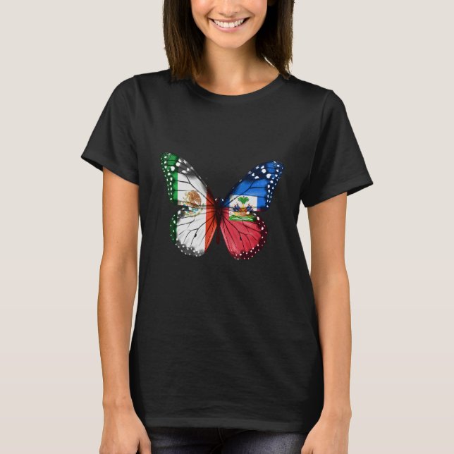 Mexican Haitian Flag Butterfly T-Shirt (Front)
