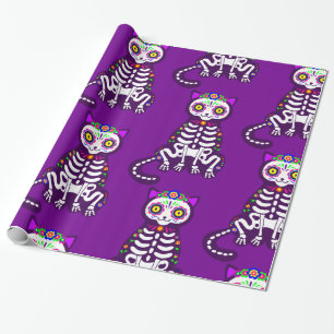 mexican halloween cat skeleton folklore wrapping paper