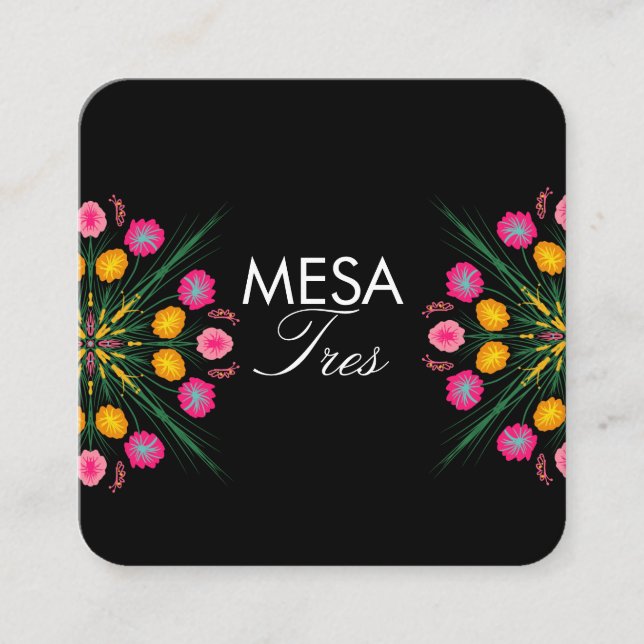Mexican Hand Drawn Floral Spanish Table Numbers Square Business Card (Front)
