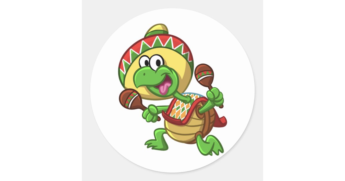 Mexican Happy Turtle Cartoon | Choose Back Color Classic Round Sticker | Zazzle Mexican Happy Turtle Cartoon | Choose Back Color Classic Round Sticker | Zazzle