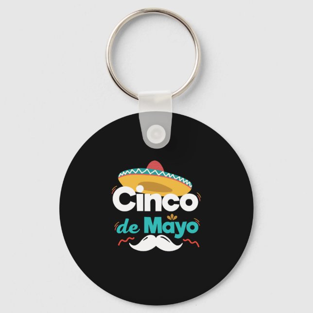 Mexican Hat and Mustache Cinco De Mayo Celebratio Keychain (Front)