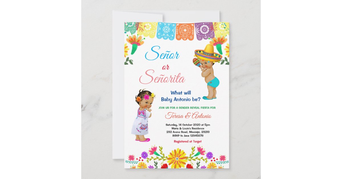 Mexican He or She Gender Reveal Baby Shower Invitation Zazzle