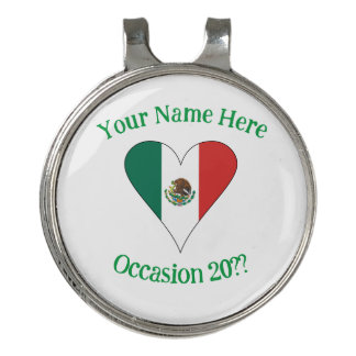 Mexican Heart Flag Green Personalized Text Golf Hat Clip