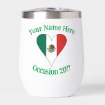 Mexican Heart Flag Green Personalized Text  Thermal Wine Tumbler