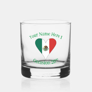 Mexican Heart Flag Green Personalized Text  Whiskey Glass