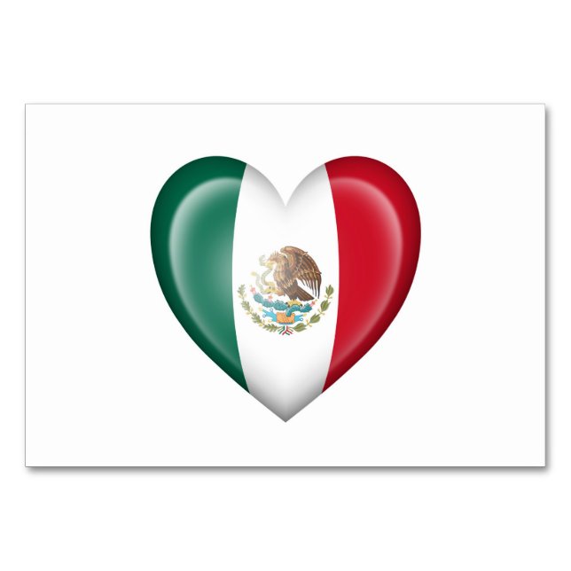 Mexican Heart Flag on White Table Number (Front)