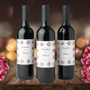 Mexican heart wedding invitation wine label