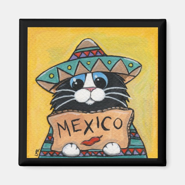 Mexican Hitchhiker Tuxedo Cat Magnet (Front)
